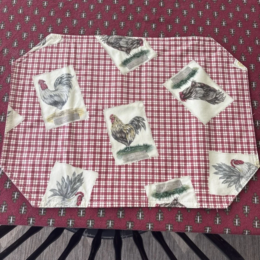 Chicken Rooster‎ Vinyl Placemats Country Farmhouse Rustic Set Of 8 Red Check